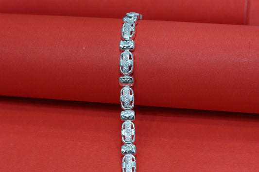 Alternating textured and stone-studded rectangular links Elegant Silver-Tone Designer Bracelet