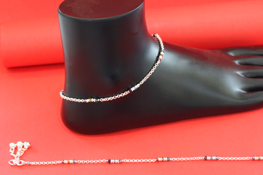 Silver Anklet for Women & Girls | Traditional multi color Beads Payal | Stylish Daily Wear Silver Anklet Jewelry
