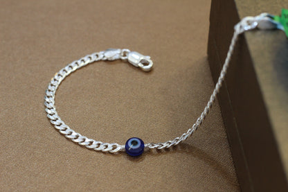Pure Silver currap Bracelet with evil eye for Men | Flexible evil eye currap Pattern | Elegant Casual & Party Wear