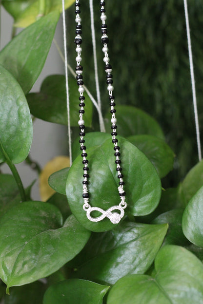 Aavikazevar 925 Sterling Silver Mangalsutra for Women | Daily Wear Black Bead Chain with Elegant infinit Pendant | Lightweight & Skin-Friendly
