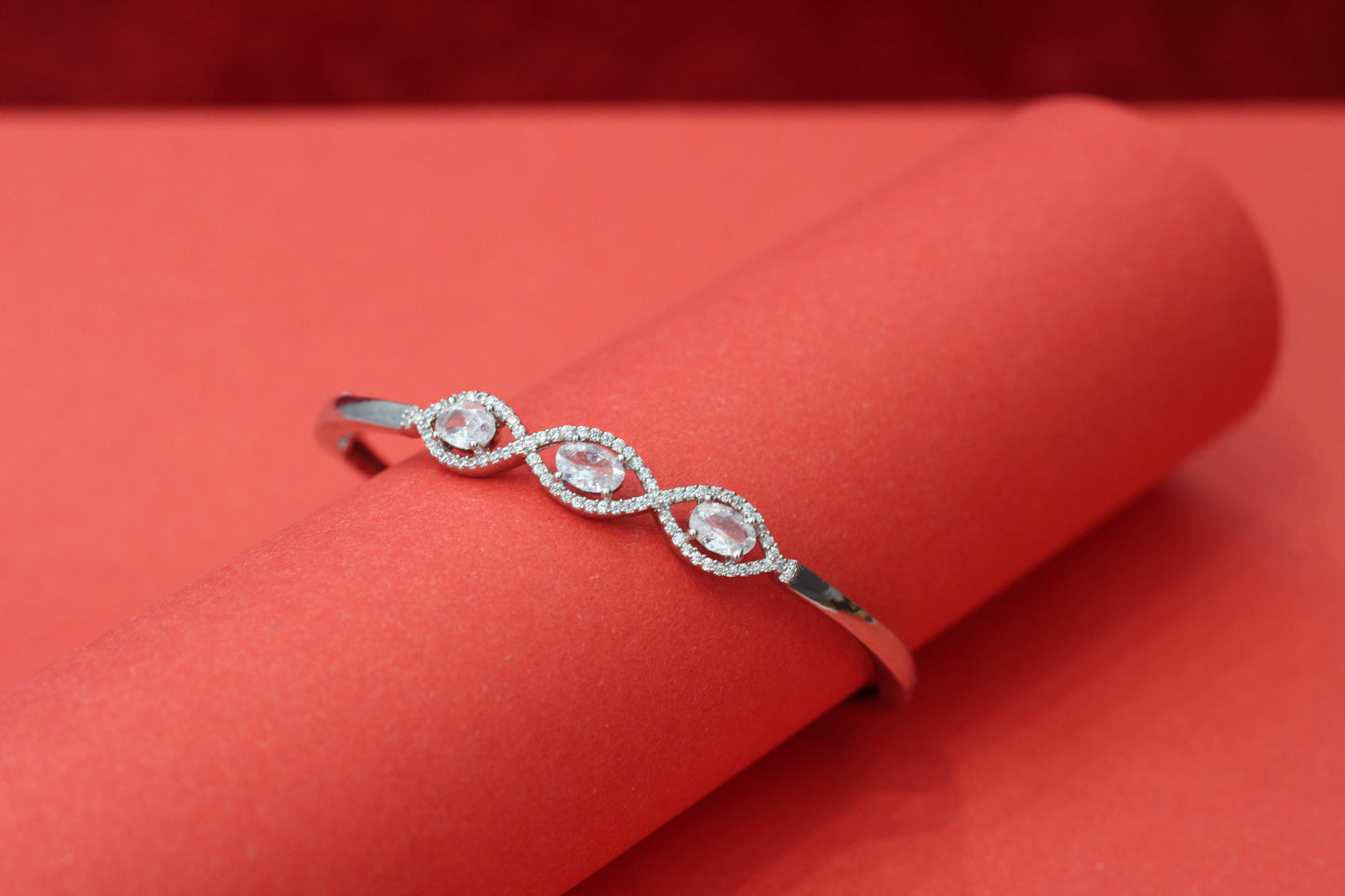 Premium 925 Sterling Silver Open Kada with Sparkling CZ Accents