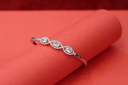 Premium 925 Sterling Silver Open Kada with Sparkling CZ Accents