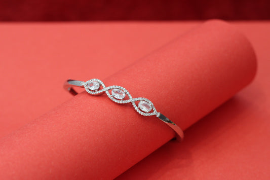 Premium 925 Sterling Silver Open Kada with Sparkling CZ Accents