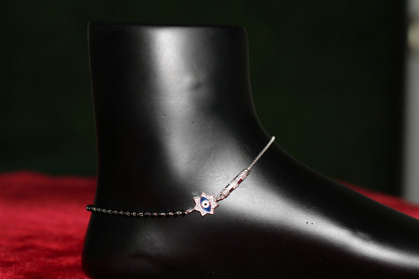 925 Sterling Silver Evil Eye Star Anklet for Women & Girls | Black Beads Payal with Protective Nazar Charm