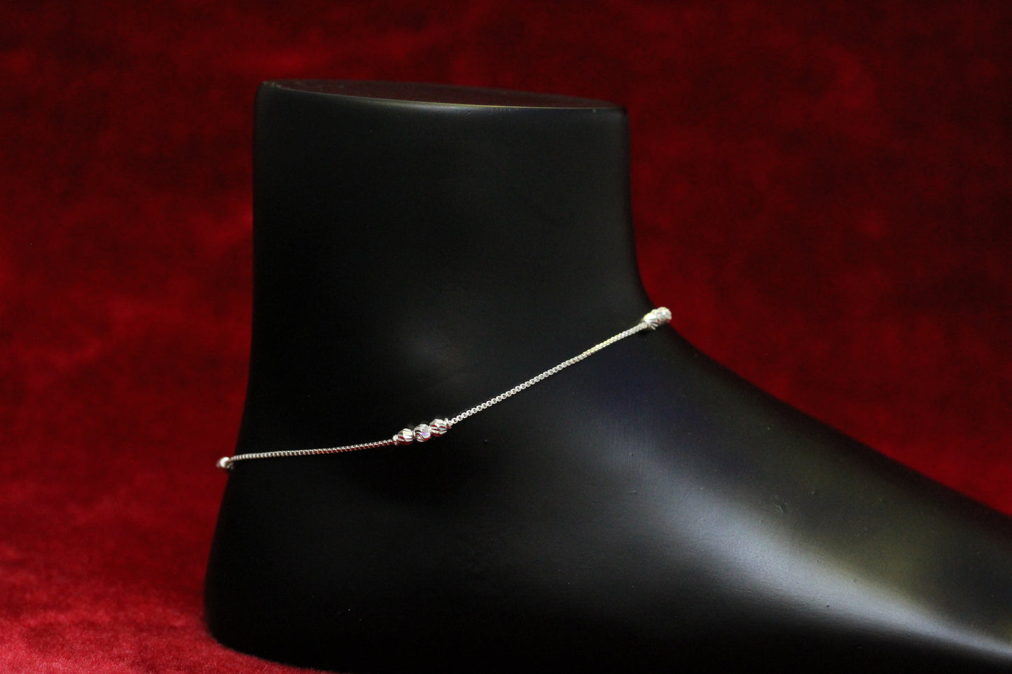 925 Sterling Silver Simple Box Chain Anklet with Bead Accents for Women & Girls – Lightweight Daily Wear Payal
