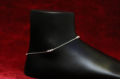 925 Sterling Silver Simple Box Chain Anklet with Bead Accents for Women & Girls – Lightweight Daily Wear Payal