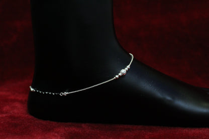 925 Sterling Silver Simple Box Chain Anklet with silver Bead Accents for Women & Girls – Lightweight Daily Wear Payal