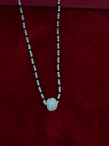 GraceLink Modern Silver Mangalsutra with full dimond ball pendant