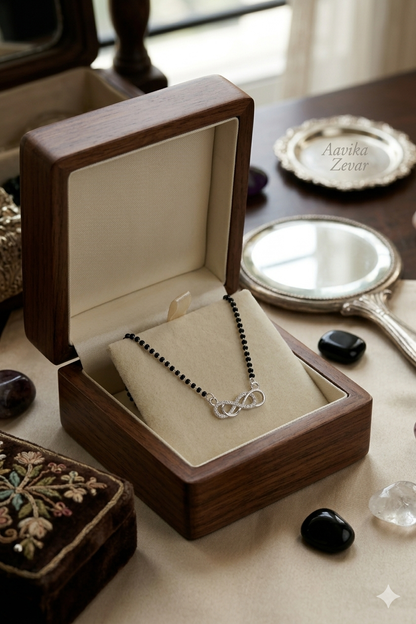 Italian Silver 925 Hallmarked Mangalsutra for Women | two Infinity Design CZ Pendant | Black Beads Chain | Daily Wear & Gift for Wife