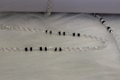 Elegant Silver Payal with black Beads in rope chain