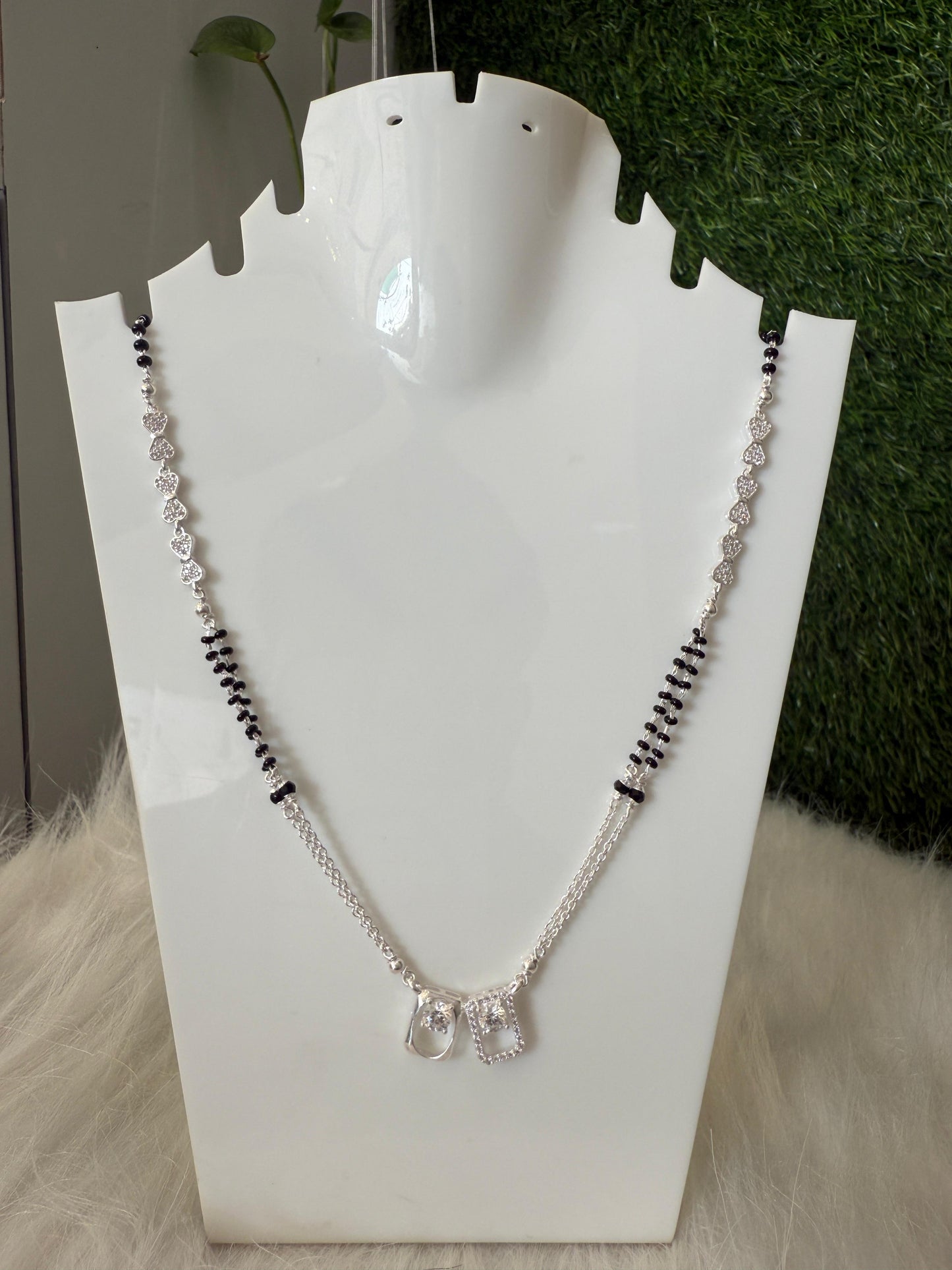 Elegant Silver Mangalsutra with Black Beads