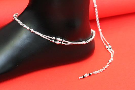 Elegant Silver Payal with multicolour and Black Beads
