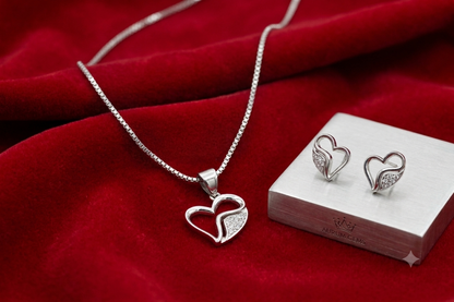 Pure Silver Romantic Heart Pendant with Matching Earrings – CZ Diamond Gift Set