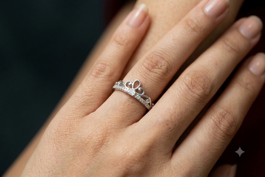 Classic Sterling Silver CZ Ring for Girls crown design Minimal & Elegant Party Wear Ring