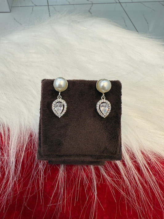 Aavika Zevar Sterling Silver Pearl Stud Earrings for Women & Girls | Elegant Teardrop Design