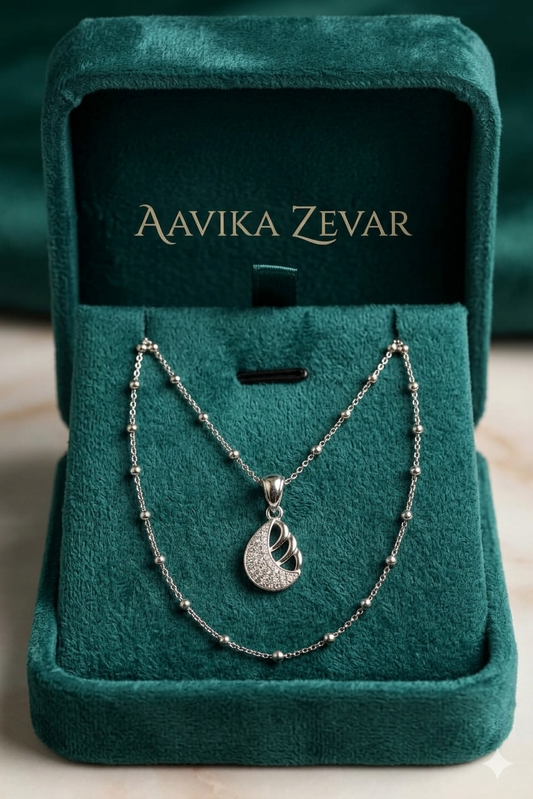 Aavika Zevar Square Halo Radiant Cut Pendant Necklace | Silver Geometric Rhombus Statement Jewelry for Weddings and Parties
