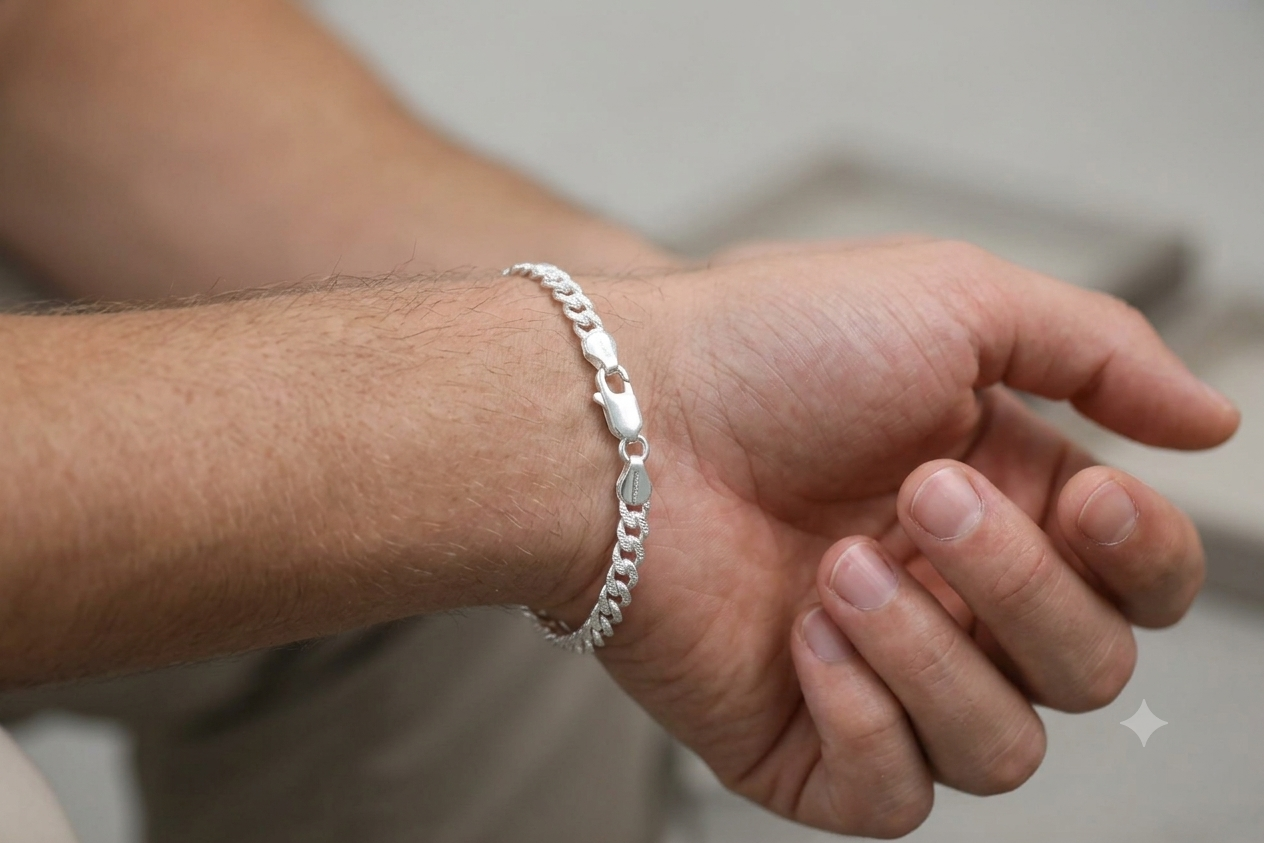 Pure Silver currap Bracelet for Men | Flexible currap Pattern | Elegant Casual & Party Wear