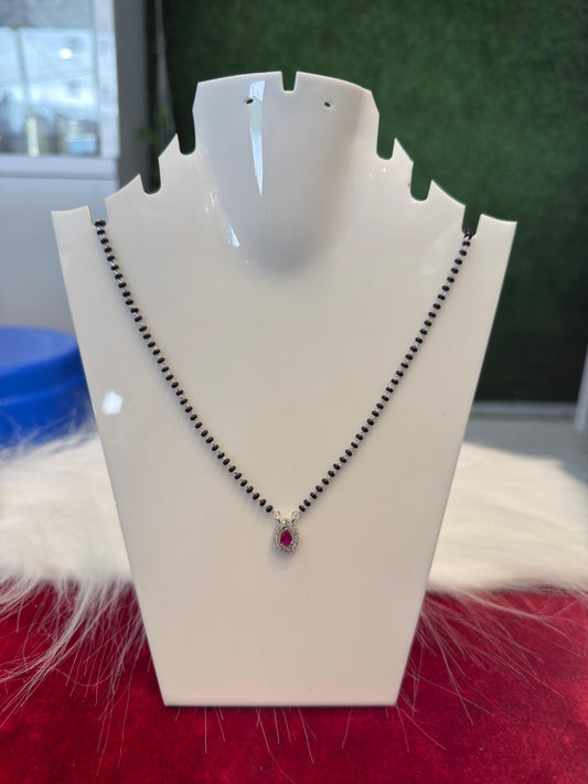 Italian Silver 925 Hallmarked Mangalsutra for Women | pink stud Design CZ Pendant | Black Beads Chain | Daily Wear & Gift for Wife