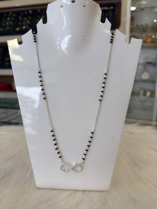 Silver Mangalsutra with CZ on infinity Pendant | Daily Wear Black Beads Chain for Women | Lightweight Traditional Jewelry