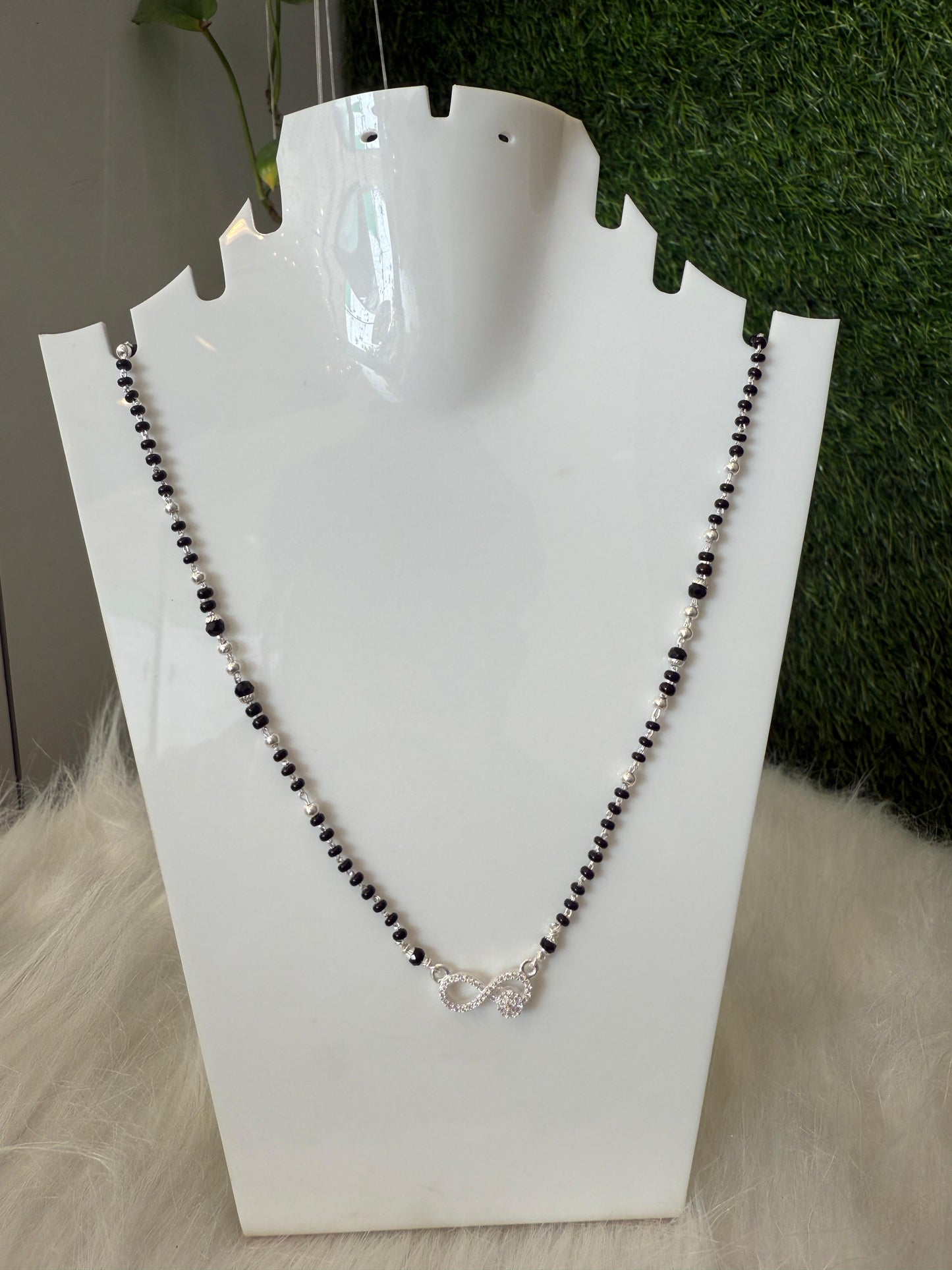 Aavikazevar 925 Sterling Silver Mangalsutra for Women | Daily Wear Black Bead Chain with Elegant infinit Pendant | Lightweight & Skin-Friendly