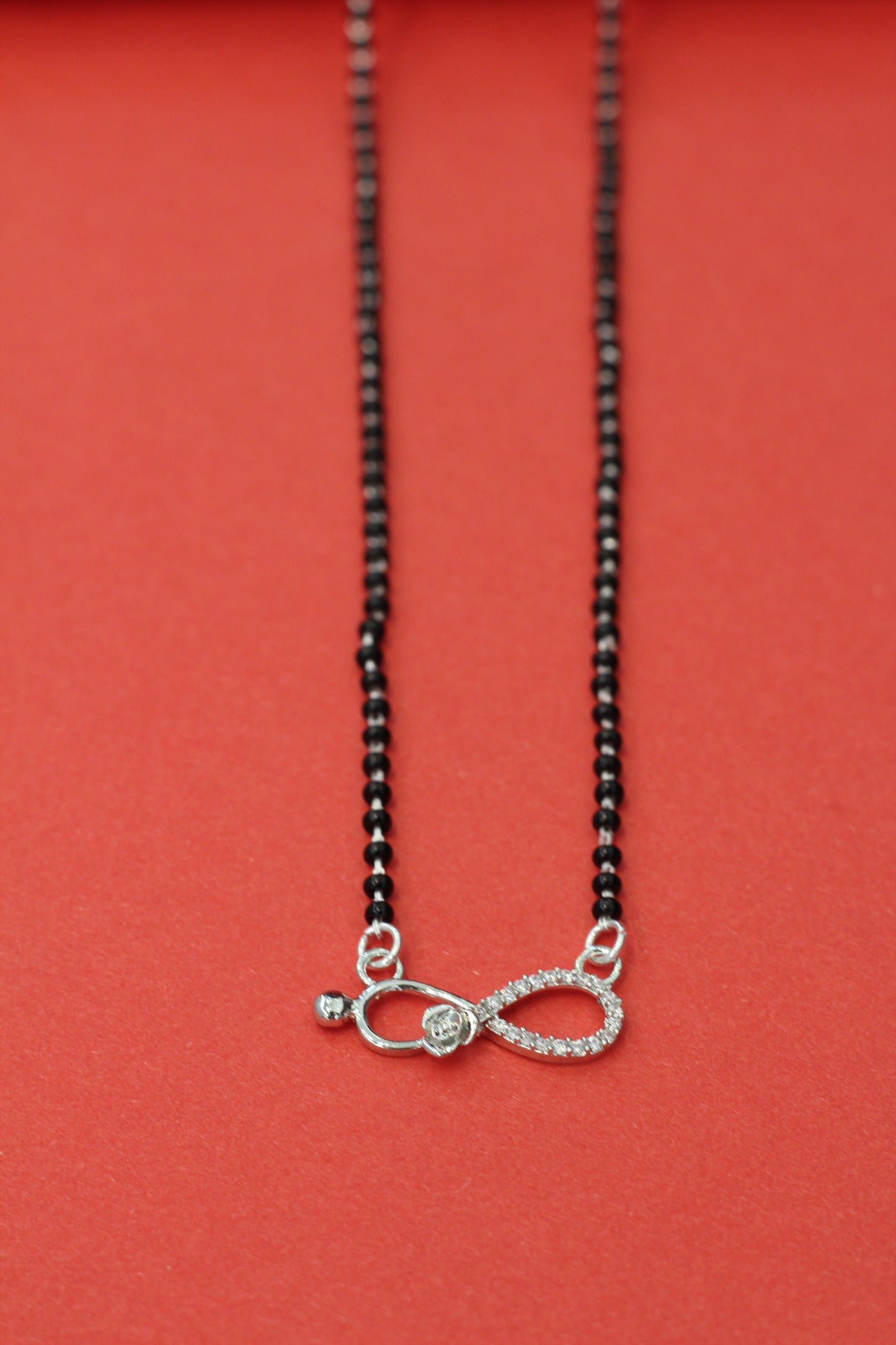 Italian Silver 925 Hallmarked Mangalsutra for Women | Infinity Design with small flower CZ Pendant | Black Beads Chain | Daily Wear & Gift for Wife