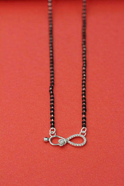 Italian Silver 925 Hallmarked Mangalsutra for Women | Infinity Design with small flower CZ Pendant | Black Beads Chain | Daily Wear & Gift for Wife