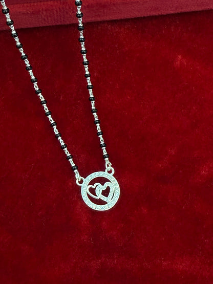 Classic Heritage Silver Mangalsutra with double heart pendant