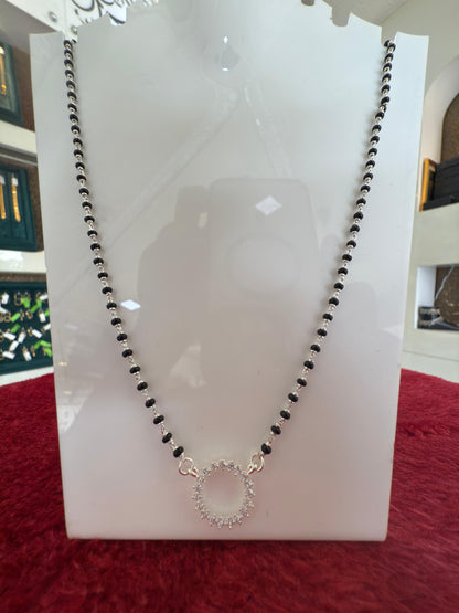 Royal Roots Traditional Silver Mangalsutra with round shape full dimond pendant