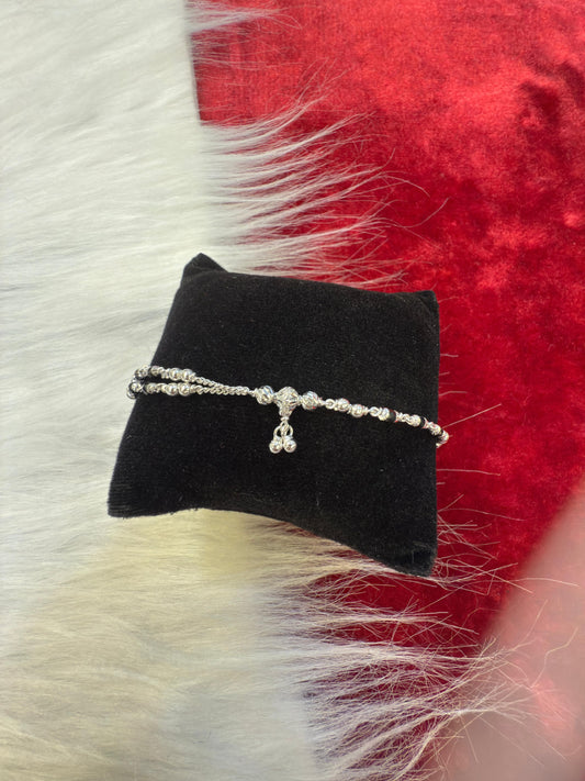 Silver Beaded Charm Bracelet for Girls & Women – Elegant Hanging Ball Design for Daily & Party Wear