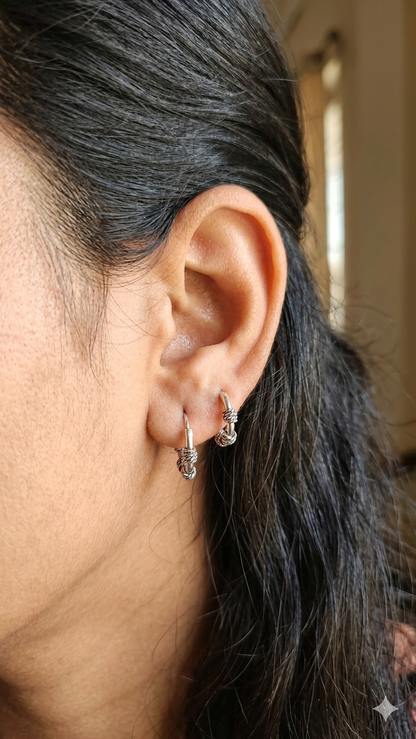 Pure 925 Sterling Silver oxidised Hoop Bali Earrings for Men & Women pair (10mm Inner Diameter)