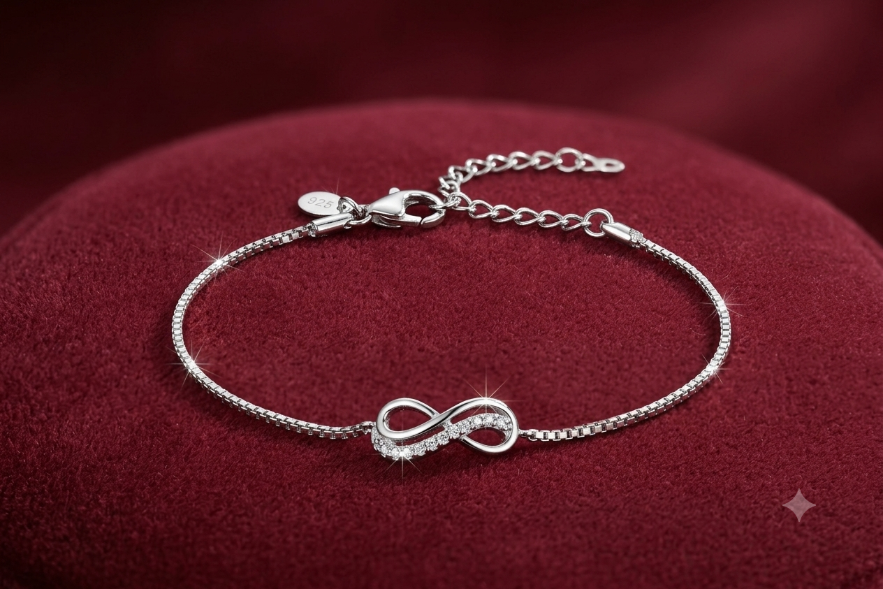 Aavikazevar Minimal Silver infinity Bracelet with box chain
