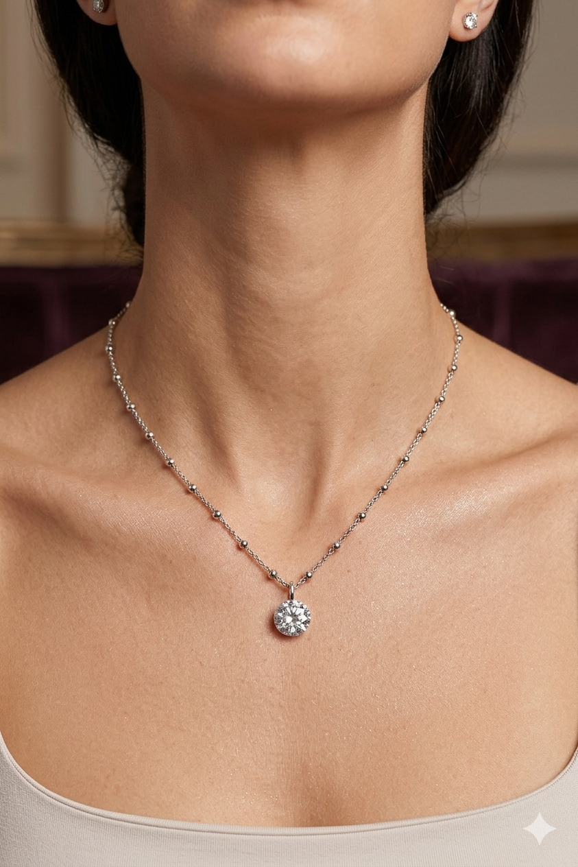 Aavika Zevar 925 Sterling Silver Round Solitaire Pendant Necklace for Women | Minimalist Brilliant Cut Diamond-Simulant Daily Wear Jewelry