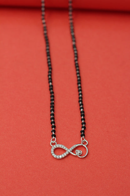 Italian Silver 925 Hallmarked Mangalsutra for Women | Infinity Design with small heart CZ Pendant | Black Beads Chain | Daily Wear & Gift for Wife