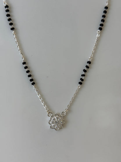 Silver Mangalsutra with flower Pendant | Daily Wear Black Beads Chain for Women | Lightweight Traditional Jewelry