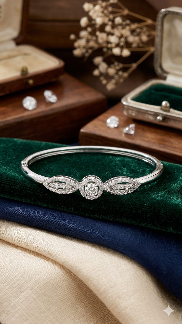 Elegant Floral Diamond Silver Kada ✨