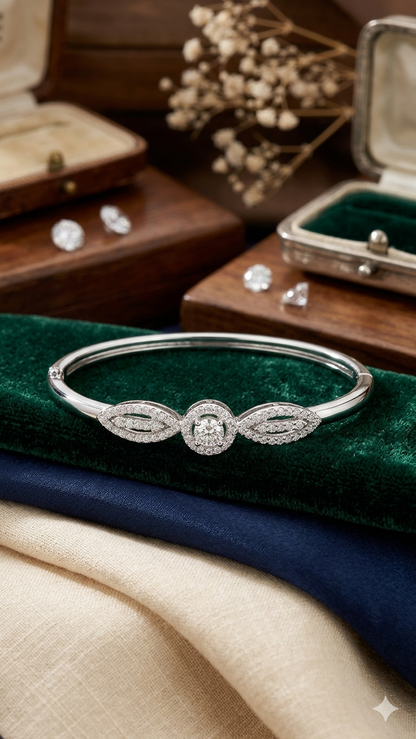Elegant Floral Diamond Silver Kada ✨