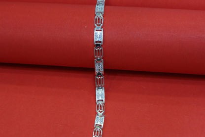 Alternating rectangular & geometric links Elegant Silver-Tone Designer Bracelet