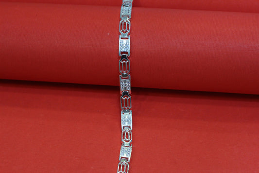 Alternating rectangular & geometric links Elegant Silver-Tone Designer Bracelet