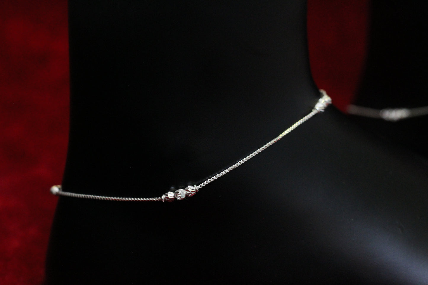 925 Sterling Silver Simple Box Chain Anklet with Bead Accents for Women & Girls – Lightweight Daily Wear Payal