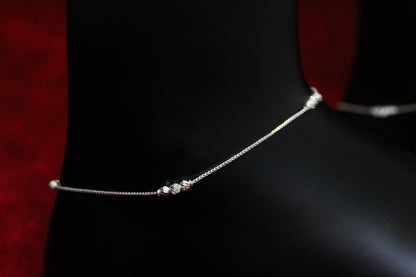 925 Sterling Silver Simple Box Chain Anklet with Bead Accents for Women & Girls – Lightweight Daily Wear Payal