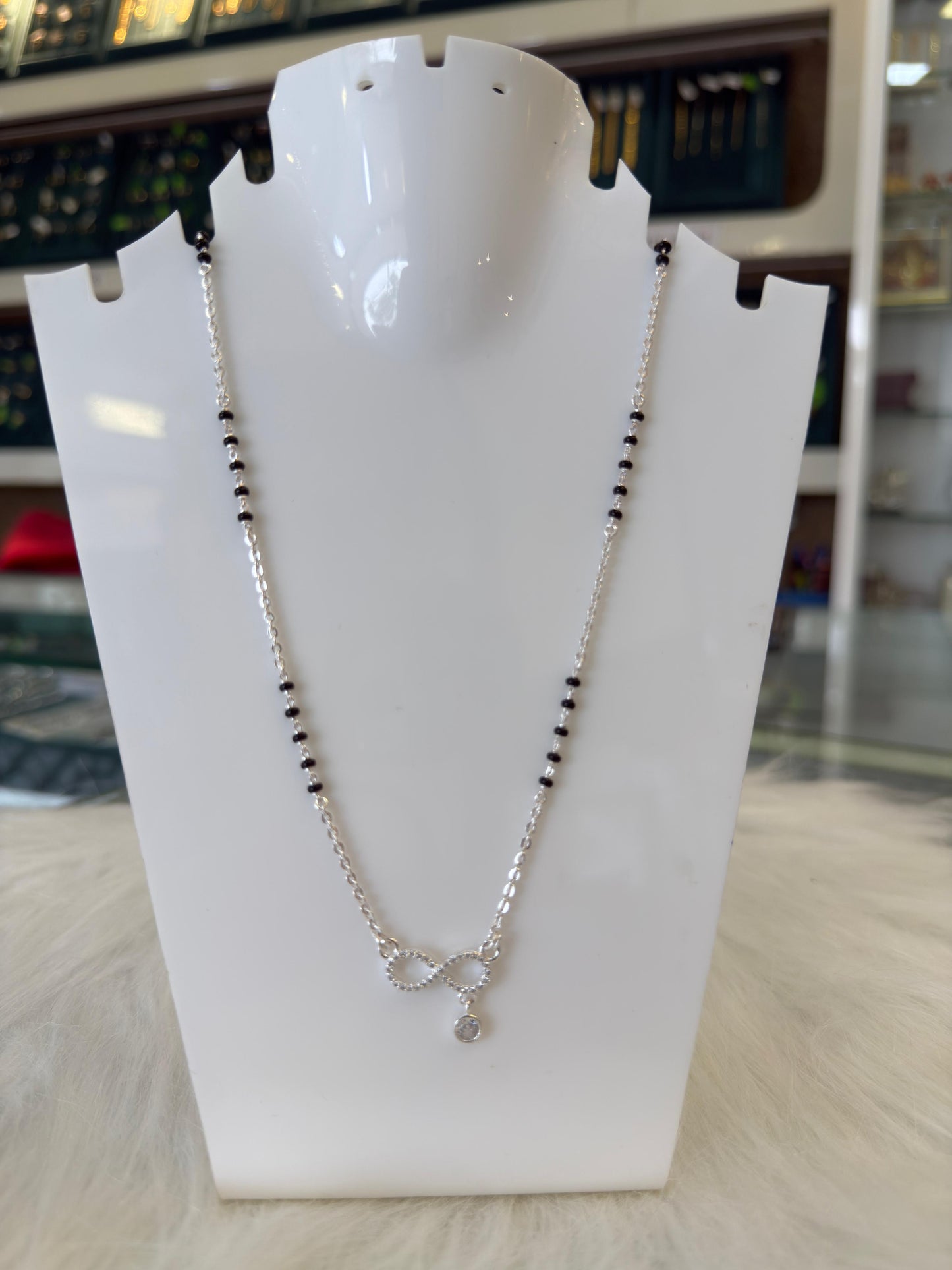 Silver Mangalsutra with infinite Pendant | Daily Wear Black Beads Chain for Women | Lightweight Traditional Jewelry