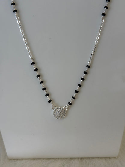 Silver Mangalsutra with round  Pendant | Daily Wear Black Beads Chain for Women | Lightweight Traditional Jewelry