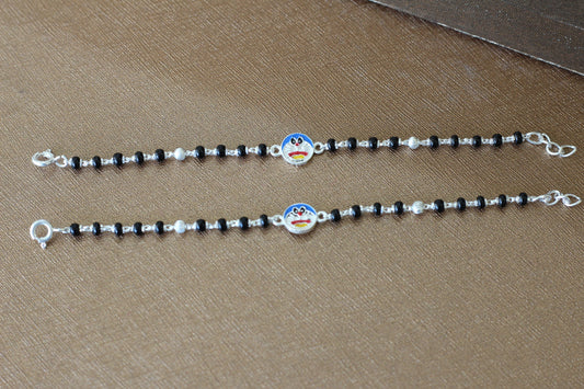 Silver nazariya with Black beads and cartoon center piece