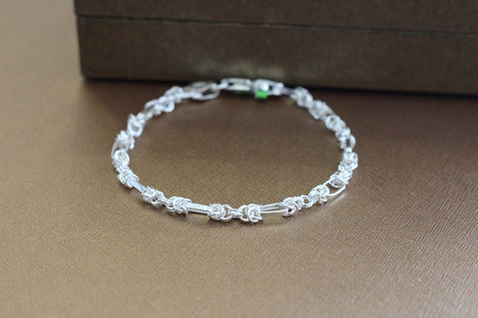 Silver Men’s Bracelet | Stylish Interlinked Knot Chain Bracelet for Men | Classic Daily Wear Silver Kada Bracelet