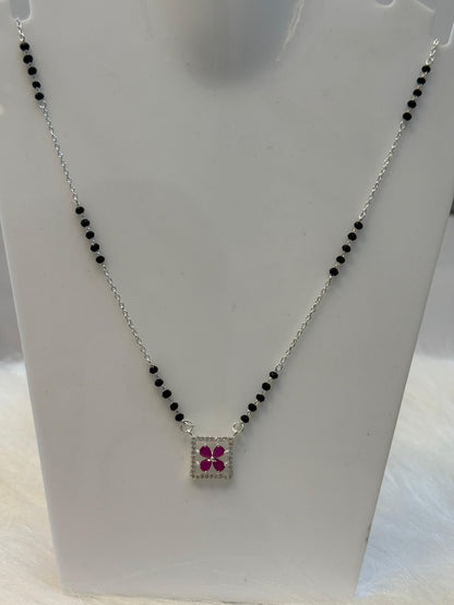 Silver Mangalsutra for Women with Stylish RED Stone Diamond Pendant | Traditional Yet Modern Daily Wear Necklace