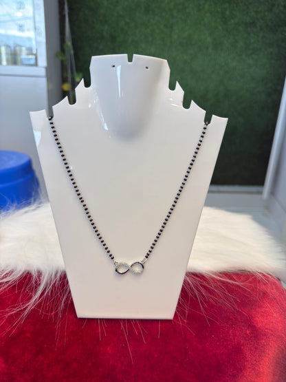 Italian Silver 925 Hallmarked Mangalsutra for Women | Infinity Design CZ Pendant | Black Beads Chain | Daily Wear & Gift for Wife