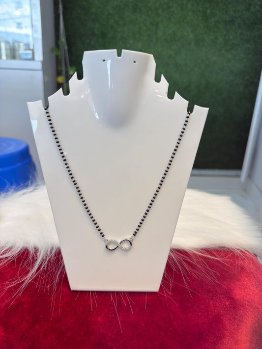 Italian Silver 925 Hallmarked Mangalsutra for Women | Infinity Design CZ Pendant | Black Beads Chain | Daily Wear & Gift for Wife