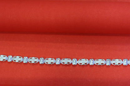 Alternating textured and stone-studded rectangular links Elegant Silver-Tone Designer Bracelet