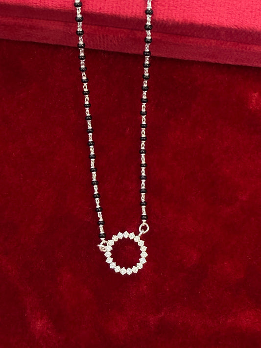 Royal Roots Traditional Silver Mangalsutra with round shape full dimond pendant