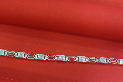 Alternating rectangular & geometric links Elegant Silver-Tone Designer Bracelet